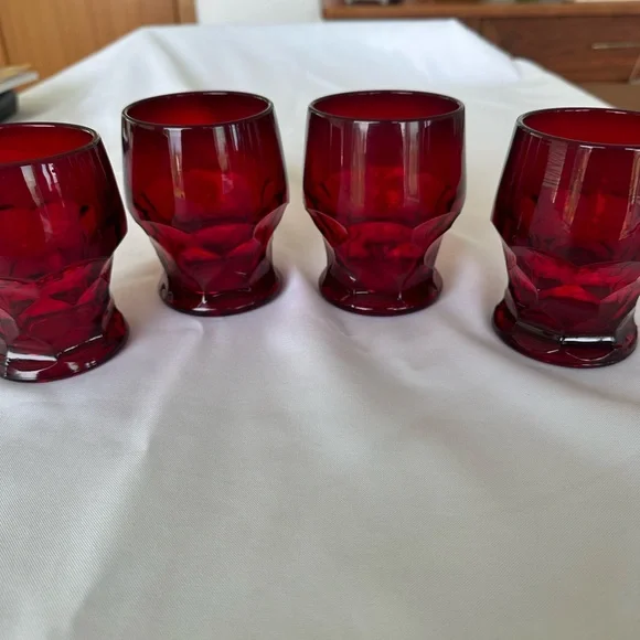 SET OF 4 Vintage Anchor Hocking Georgian Glass Tumbler - Ruby - Picture 4 of 4
